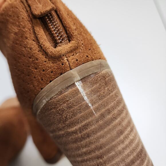 Franco Sarto Womens Goldie Peep Toe Heeled Booties Size 7 Brown Suede Leather - Picture 7 of 11